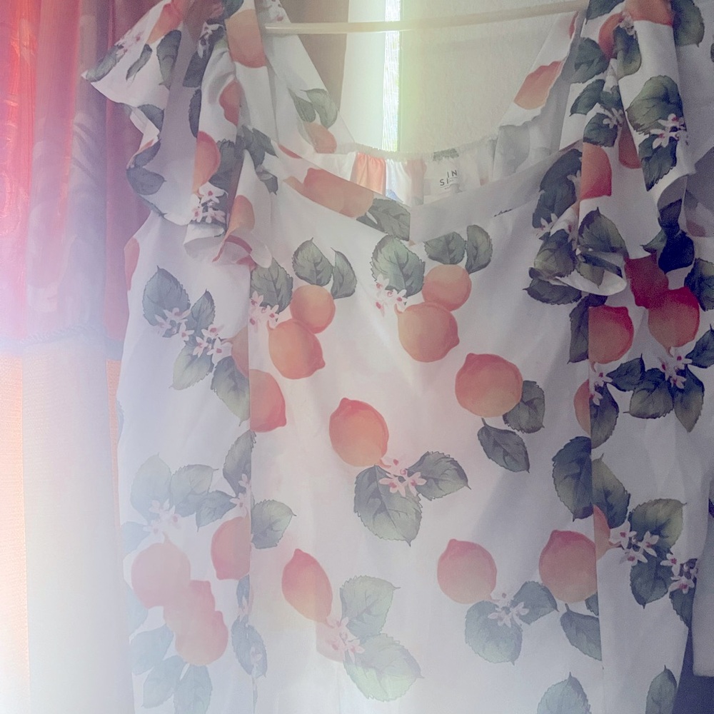 Shein peachy floral print square neck ruffle sleeves top size 2X